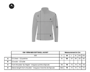 tableau de mesures veste softshell homme
